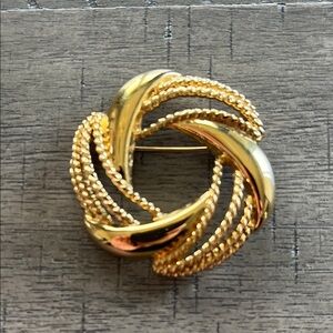 Vintage Gold-Tone Textured Circle Brooch